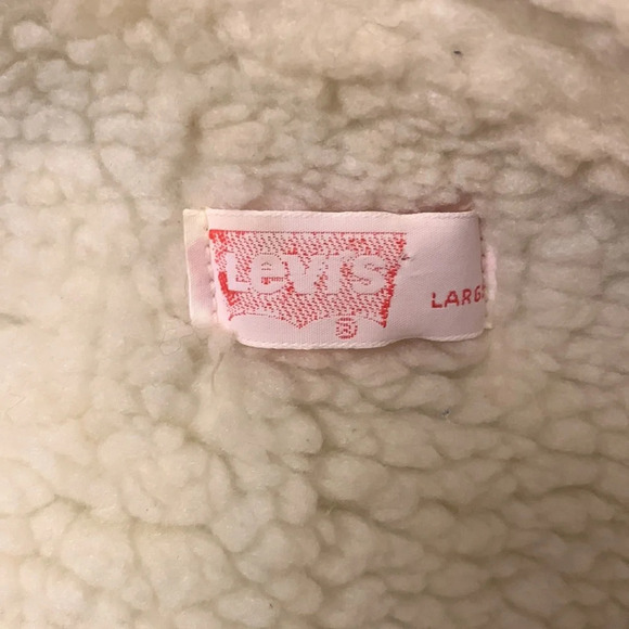 Vintage LEVI'S Jean Vest Denim Sherpa Lined Orange Tab Snap Up Western Large - Picture 9 of 9